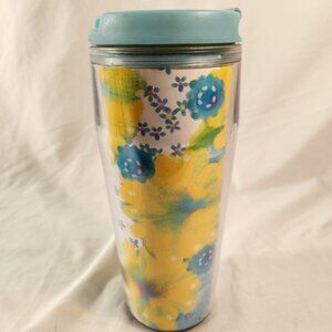 Starbucks Spring Floral Traveler Tumbler Acrylic Coffee Mug 2004 Yellow 16oz
